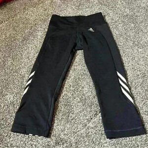 Ladies Climalite ADIDAS Black 3 Stripe Crop Leg Track Bottoms -Small
